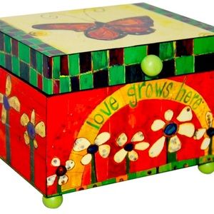 Westland Giftware garden themed wood music box by artist Stephanie Burgess